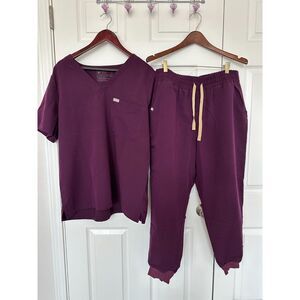 Figs Zamora jogger scrub pants and Casma Three-Pocket Scrub Top Set